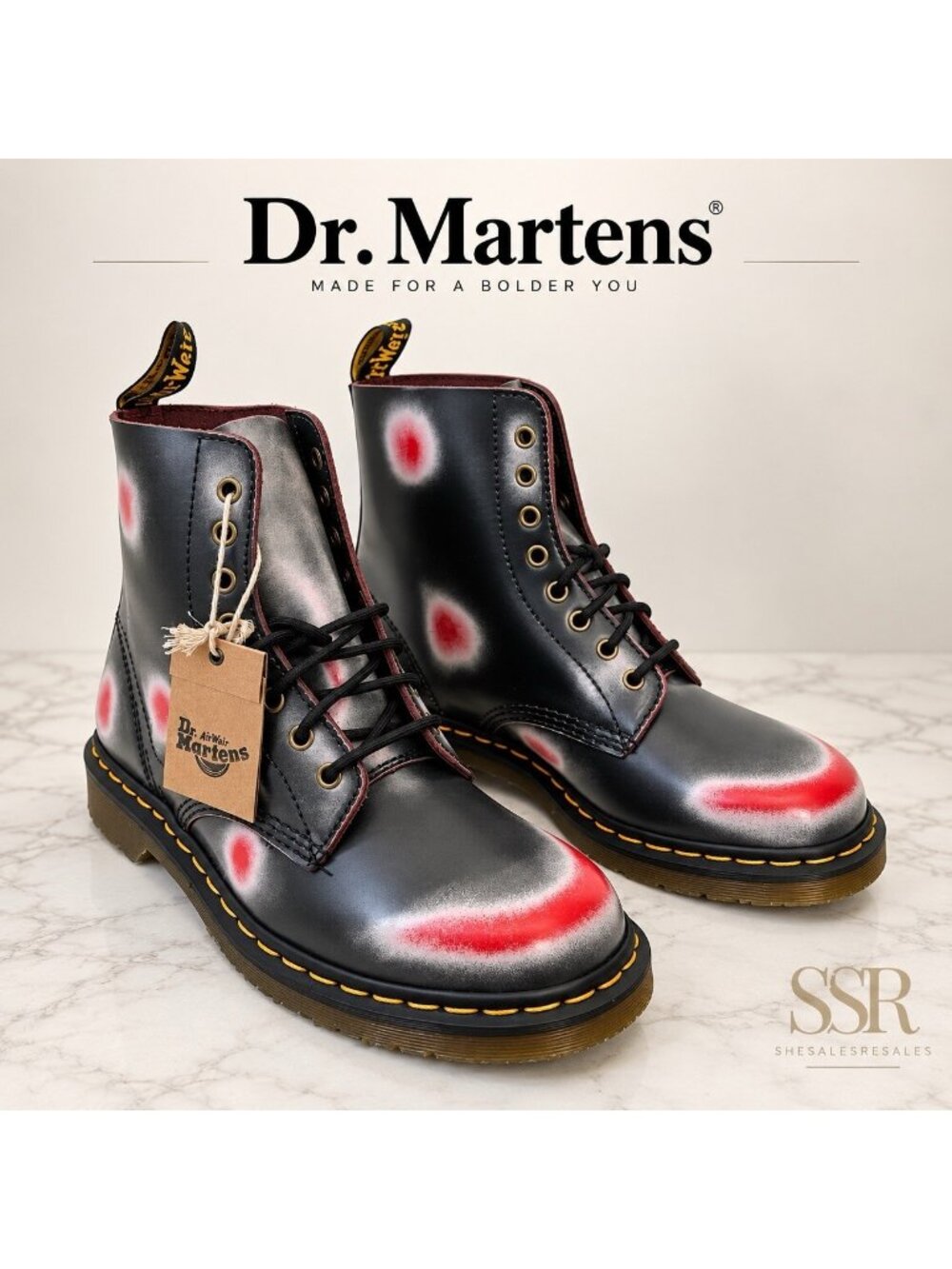 Dr. Martens 1460 Pascal Multi Color Rub Off Leather Boots Women 10 Men 9 UK 8
